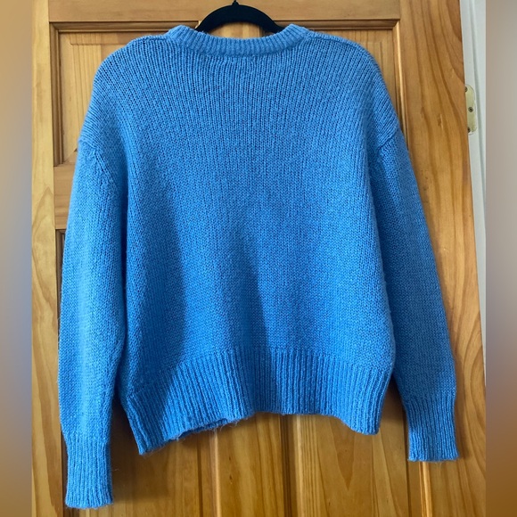 Nasty Gal Light Blue Fuzzy Knit Crew Neck Drop Shoulder Oversized Sweater - Picture 4 of 8